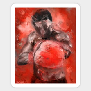 An Expressive Painting of a Boxer with Red Gloves Facing You. Sticker